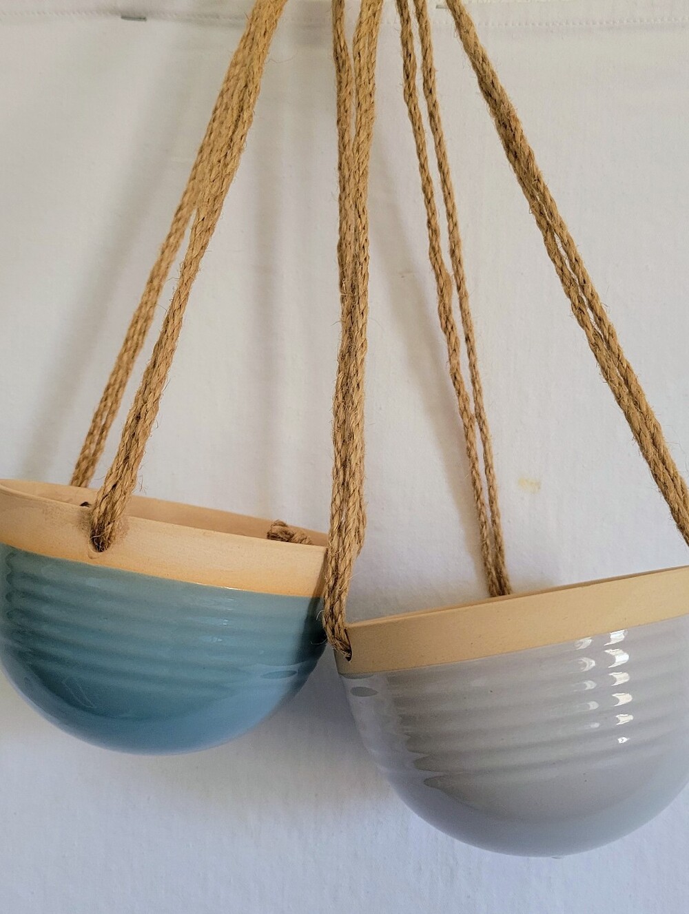 Handmade Ceramic Hanging Planter - Blue and Gray